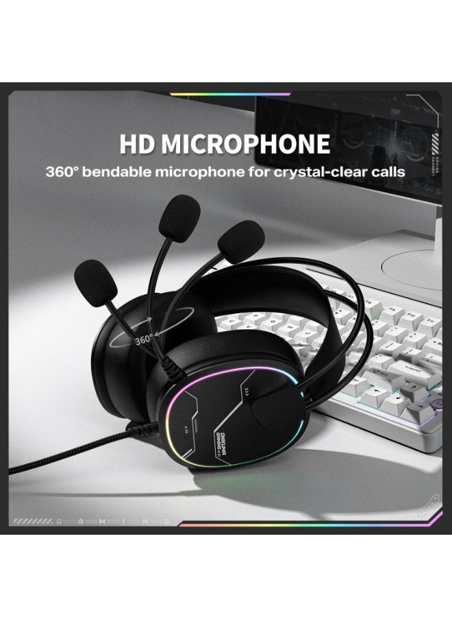 onikuma X91 RGB Wired Over-Ear Gaming Headset with Noise Cancelling Microphone, 50mm Hi-Fi Dynamic Drivers, Stereo Surround Sound, USB & 3.5mm Dual Connection for PC, Console and Mobile Gaming - Image 5